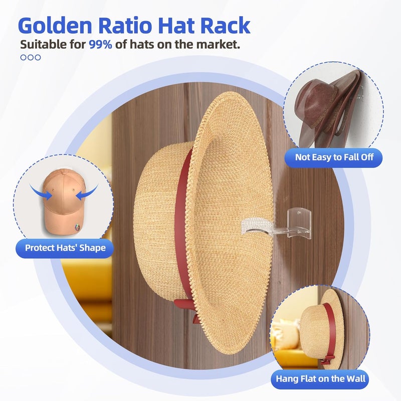 TimDonki Cowboy Hat Rack(12Pack) - Wide Brimmed Organizer - Strong Adhesive Cowboy Holder - 2.2Inch Hooks for Walls - 2 Mounting Option Holder - Hangers for Doors and Closets - Clear - Image 2
